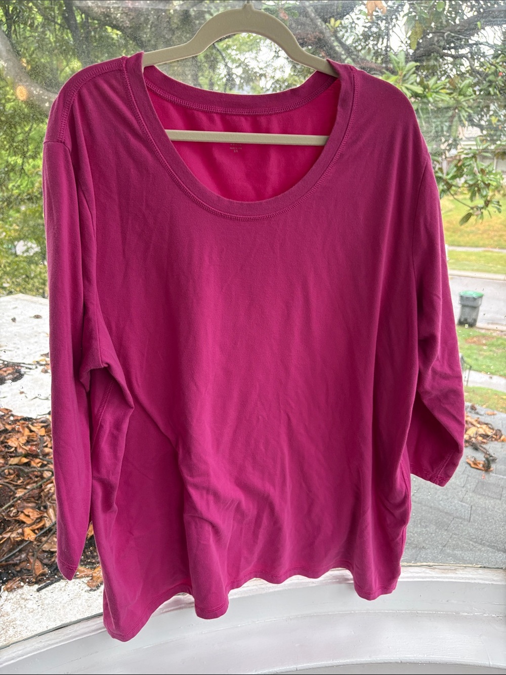 Eileen Fisher Scoop Neck Long Sleeve Top - Fuchsia Pink-Size 2X